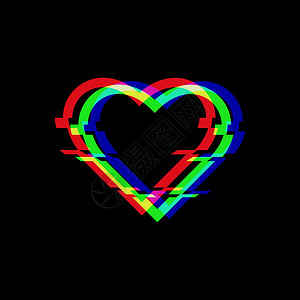 去毛刺故障样式中心脏的矢量符号 在黑色背景上孤立的爱的图标 现代数字像素扭曲设计 电视视频错误形状设计图片