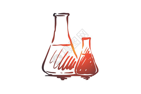 化学烧瓶科学实验室玻璃概念 手绘孤立的矢量药品生物学管子教育实验化学品测试医疗草图烧杯背景图片