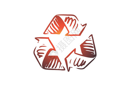 回收生态学生态废物环境概念 手绘孤立的矢量三角形生物圆圈标签草图插图地球白色绿色标识背景图片