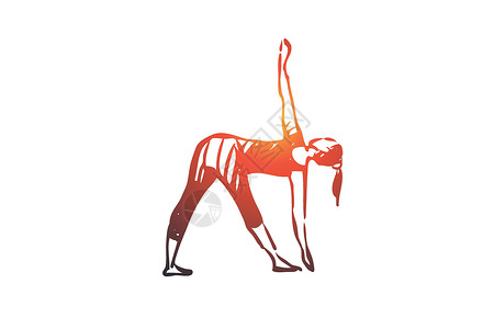 手臂弯曲瑜伽姿势平衡概念 手绘孤立的矢量运动手臂护理插图工作弯曲闲暇草图冥想创造力插画