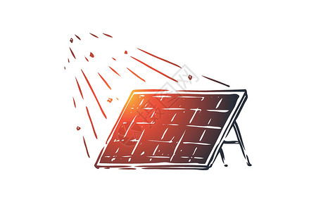 太阳能面板是另一种概念 手绘孤立的矢量阳光车站创新活力电池电气房子控制板草图环境背景图片