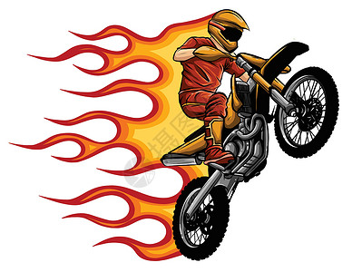 火焰剪贴画摩托车与火和火焰矢量图岩石橙子自行车轮子文化烧伤插图赛车程式化艺术设计图片