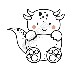 卡波迪费诺轮廓素描风格的可爱恐龙 有趣的卡通恐龙儿童卡片婴儿淋浴衬衫生日邀请室内 波希米亚幼稚矢量图插图纺织品野生动物荒野庆典动物问候语卡插画