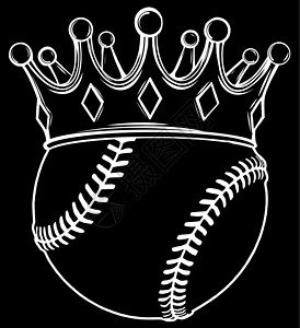 立体黑色皇冠在金色皇家皇冠的棒球球 黑色背景中的剪影插画