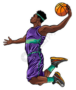 行动起来吧卡通篮球运动员微笑着运球 vecto绘画娱乐团队爆炸运动鞋姿势活动橙子男性数字设计图片