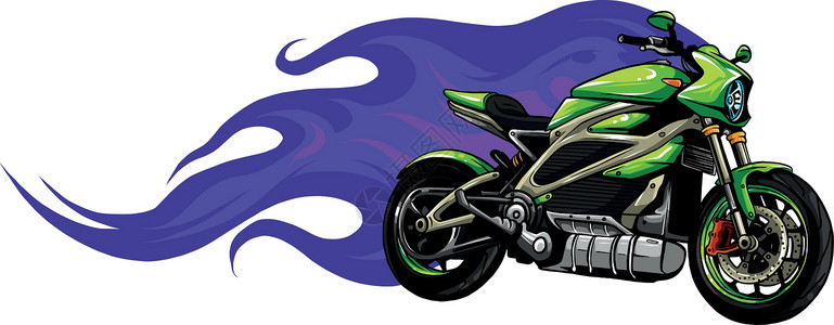 绿色火焰火热的绿色摩托车赛车矢量图设计插画