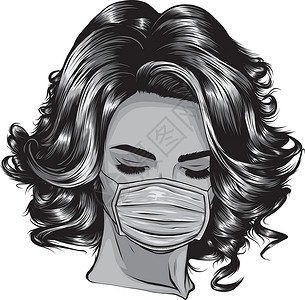 女性戴一次性医用外科口罩的设计插画