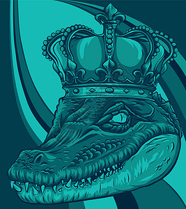 国王鳄鱼矢量图设计的头标签动物丛林徽章爬虫金子吉祥物乐趣野生动物卡通片插画