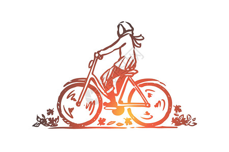 概念 手绘孤立的矢量活动运输季节运动森林娱乐草图旅行插图女性背景图片