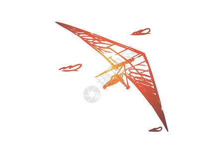 滑翔翼悬挂式滑翔机概念 手绘孤立的矢量享受行动活动翅膀肾上腺素飞机自由段落跳伞男性插画