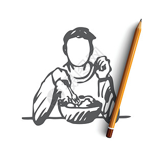 营养概念 手绘孤立的矢量食物桌子午餐沙拉男性用餐水果美食盘子潮人背景图片