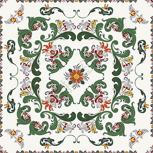 兰纳风格Rosemaling 矢量模式 1民间图案纺织品装饰艺术叶子玫瑰花刺绣电报插图插画