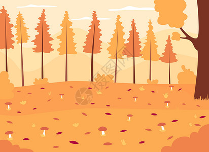 秋天的树林平面颜色矢量它制作图案背景图片