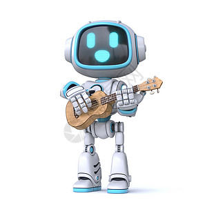 四足机器人可爱的蓝色机器人演奏四弦琴 3背景