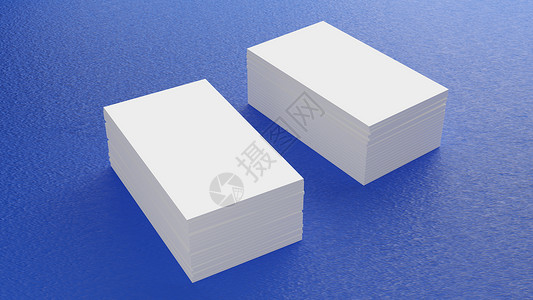 名片尺寸白色名片模型堆叠在蓝色地板上 用于品牌展示模板打印的办公用品对象背景概念 3 5 x 2 英寸纸张尺寸空白空白封面 3D插画渲染背景