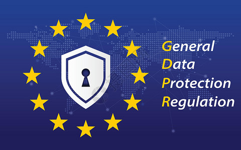 2019年安全生产月主题一般数据保护条例 称为GGDPR 2018/2019概念 欧盟旗帜 数字转换和安全主题 矢量说明插画