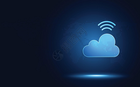 边缘云具有无线信号数字转换抽象技术背景的未来蓝云 人工智能和大数据概念 工业4 0和5g wifi数据存储通讯设计图片