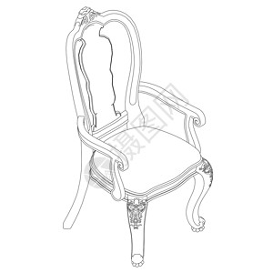 装潢样图从白色背景上孤立的黑色线条装饰椅子的轮廓 等距视图 它制作图案矢量插画