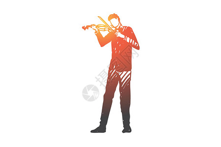小提琴音乐家音乐会乐器概念 手绘孤立的矢量背景图片