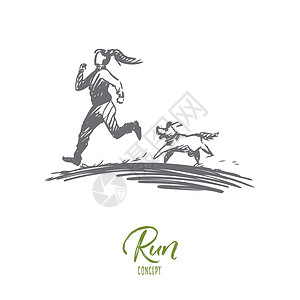 合身慢跑概念 手绘孤立的矢量皮带动物女性插图女士微笑跑步活动训练赛跑者插画