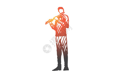 音乐家素材长笛音乐家人乐器演奏概念 手绘孤立的矢量插画