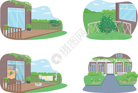 户外郊区家庭 2D 矢量背景图片