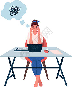 劳累的女人工作场所压力大的女性平面颜色矢量详细特征设计图片