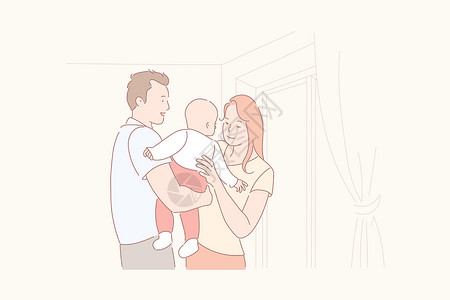 新生嫩芽幼苗家庭生活为人父母婴儿护理概念插画