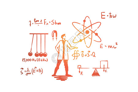 白大褂科学实验牛顿摇篮 复杂方程式爱因斯坦公式设计图片