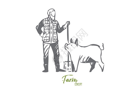 配种畜牧养殖概念草图 孤立的向量它制作图案插画