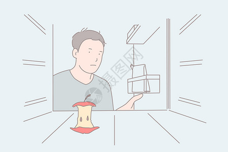 冷库室严格饮食清空冰箱饥饿感概念插画
