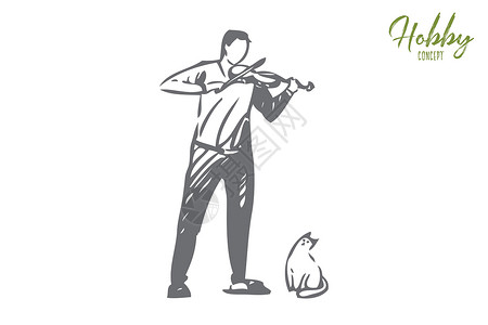 音乐家哈咪猫小提琴家概念草图 孤立的向量它制作图案插画