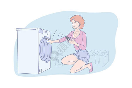 钻冰箱里女孩自动清洗家电概念设计图片