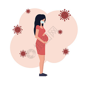 孕妇戴防病毒防护面罩 年轻母亲因病毒性流感病而感到不适插画
