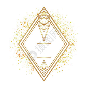金色钻石元素在元素上的白色装饰艺术复古金框 复古派对几何背景 set20 年代风格 矢量图奢华网格金子条纹框架收藏插图几何学青铜卡片插画