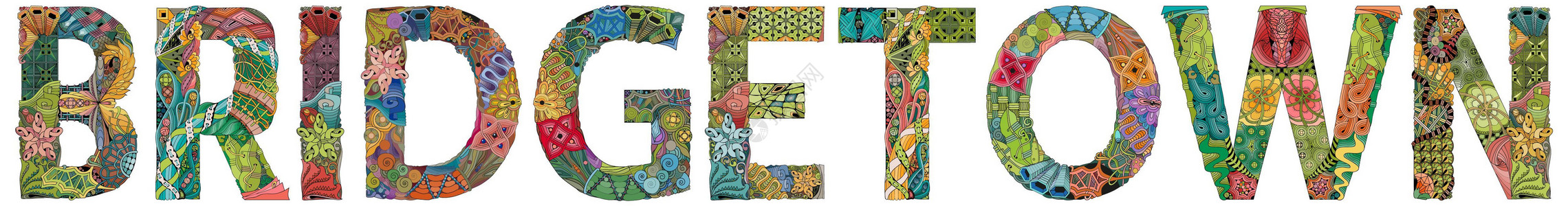 布里奇敦市是巴巴多斯的首都 用于装饰的矢量装饰 zentangle 对象插画