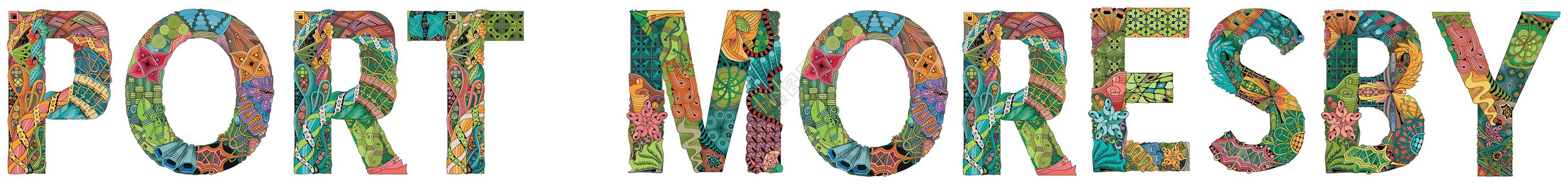 莫尔兹比港是巴布亚新几内亚的首都和最大城市 用于装饰的矢量装饰 zentangle 对象插画