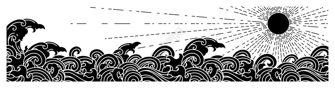葛饰北斋东方海洋海浪矢量图制作图案插画