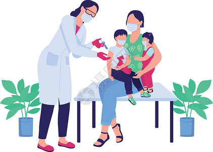 婴儿接种疫苗医生给儿童接种疫苗的平面彩色矢量不露面字符插画