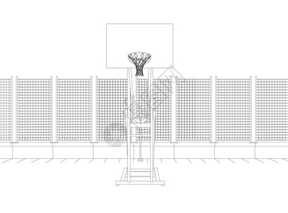 围起来的球场上篮球架的轮廓用白色背景上隔离的黑色线条网围起来  3D 它制作图案矢量扣篮艺术游戏篮子胜利行动街道木板绘画活动插画