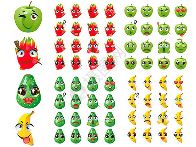 苹果emoji组的水果  Emoji 表情图释火龙果香蕉苹果梨插画