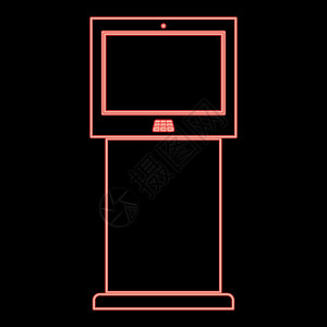 霓虹灯支架带有触摸屏红色矢量插图平面样式图像的霓虹灯终端支架插画