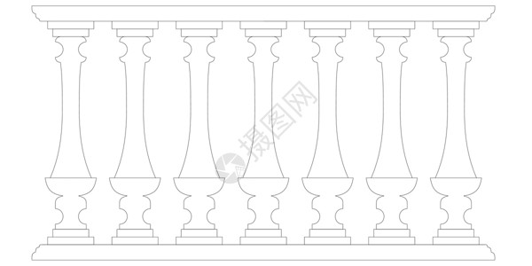 空阳台孤立在白色背景上的装饰栅栏轮廓 栏杆的一部分 它制作图案矢量插画