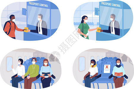 乘客座位机场二维矢量隔离插图 se 中的健康安全预防措施设计图片