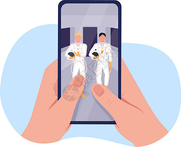 宇航员照片在智能手机 2D 矢量隔离它制作图案上观看宇航员插画