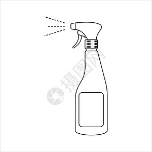 白色喷雾瓶以线性方式喷洒在白色背景上 矢量图像 消毒清洁防护冠状病毒ico插画