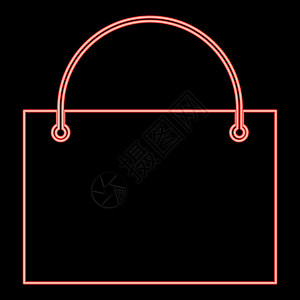 包平面素材霓虹灯购物袋图标黑色圆圈红色矢量图平面样式图像插画
