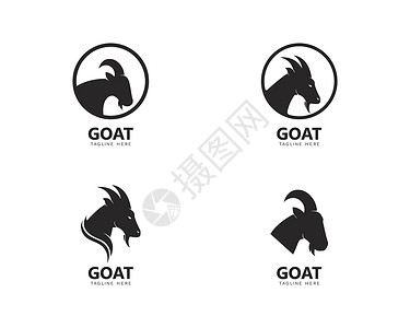 老山羊它制作图案山羊 Logo 模板矢量图标哺乳动物喇叭食物插图标识黑色标签白色农场绿色插画