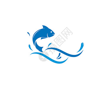 Fool's鱼标志模板钓鱼公司食物海洋蓝色丝带艺术标签创造力白色插画