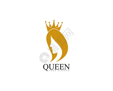 带皇冠模板标志的金色选美皇后矢量插图眼睛品牌头发女士小精灵女王阴影卡片化妆品高度背景图片